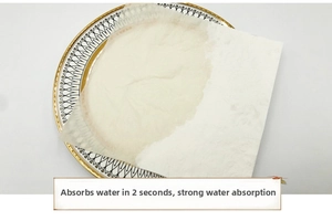 Detail showing rapid 2-second water absorption on a white holiday paper napkin