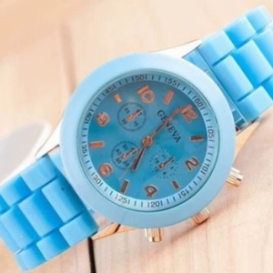 Orologio sportivo Geneva in silicone azzurro con quadrante sfumato e movimento al quarzo