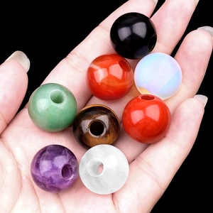 Natural Stone Agate Crystal Large Hole Beads DIY Jewelry Making Finding Loose Round Spacer Polished