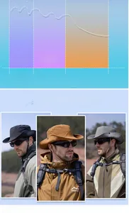 Outdoor sun hat with wide brim showing UV protection technology and quick-dry fabric