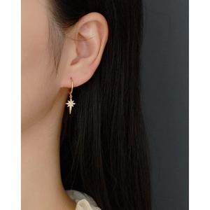 Elegant gold S925 sterling silver star stud earrings with zircon crystals on model