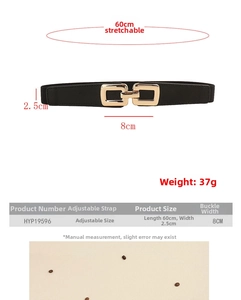 Size chart showing 60cm length and 2.5cm width for this elastic fashion waist belt