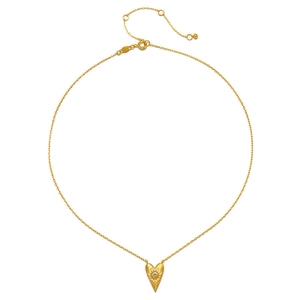 Détail d'un collier pendentif cœur plaqué or 18 carats avec gravure de tournesol et zircon