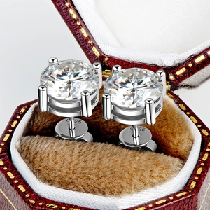 Close-up of S925 sterling silver hallmark on four-prong moissanite stud earring