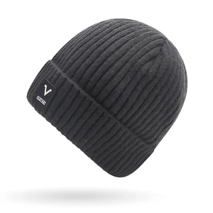 Herren Winter Strickmütze Fleece Gefüttert Warm Outdoor Radfahren Mütze Einfarbig Gerippte Beanie Mit Buchstaben Patch