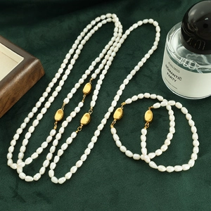 Natural Freshwater Pearl Necklace And Bracelet Ensemble Baroque Irregular Stainless Steel Minimalist Elegant Women