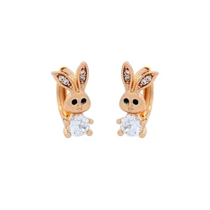 Rose gold bunny hoop earrings with sparkling cubic zirconia crystals for women