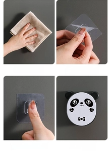 Step-by-step installation guide for the wall-mounted panda soap dish with adhesive hook
