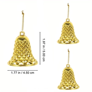 Goldene Weihnachtsbaumglocken im 12er-Set mit detaillierten Maßangaben auf Weiß