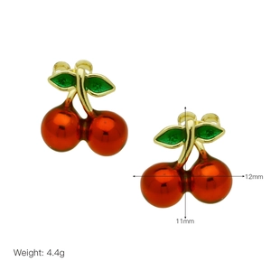 Detailed size chart for red cherry stud earrings with weight and dimension specifications