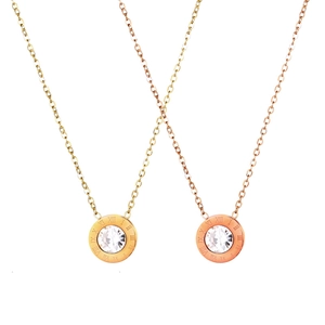 Minimalist stainless steel necklace with Roman numeral ring pendant and single zircon