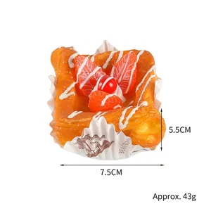 Realistic PU artificial waffle cake with strawberry and cherry toppings 7.5cm model