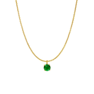Golden stainless steel necklace featuring a round green zircon pendant in a claw setting