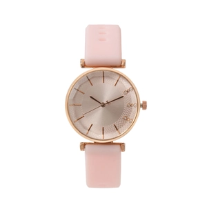 Montre en silicone rose tendance avec boîtier or rose et cristaux scintillants