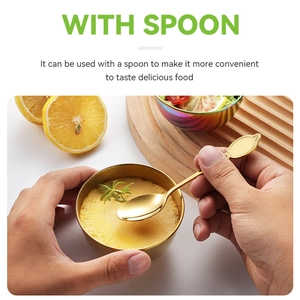 Golden stainless steel sauce bowl and spoon set for seasonings and gourmet dipping