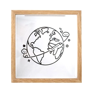 Caja de sombra de madera cuadrada para viajes con mapa mundial y ranura superior