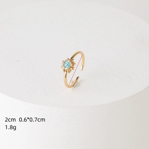 Vintage 14k gold plated brass sunburst ring with turquoise stone and adjustable open band
