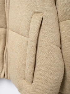 Women's 2024 casual oatmeal padded jacket with stand collar and textured knit finish