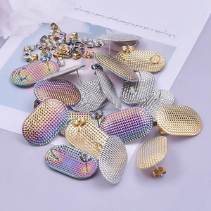 Oval textured 304 stainless steel stud earrings in gold, silver and rainbow finish