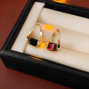 Geometric Square Black Zircon Earrings Gold Plated Copper Jewelry With Silver Earring Post For Women Luxury Fashion