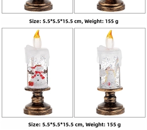 Detailed Christmas LED candle lamp with snowman and angel figures in sparkling liquid