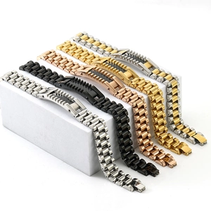 Solid stainless steel watch band bracelets in gold, silver, rose gold and black colors