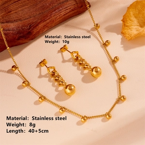 French luxury gold stainless steel bead chain necklace and earrings jewelry set for women