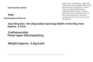 Detailed specs of Mermaid Bubble ring AJ758 with 9.7mm width and 3-layer plating