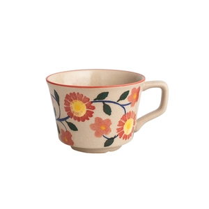 Handcrafted floral ceramic coffee mug with vintage crackle glaze and hand-painted flowers