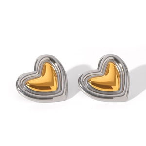 Minimalist heart-shaped stud earrings in a stylish gold and silver dual-tone finish
