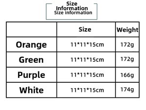 Size information chart for Halloween plush gnome dolls in orange, green, purple and white