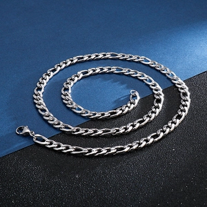 Polished silver stainless steel NK curb chain necklace with secure lobster clasp closure