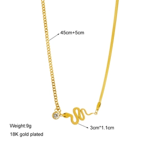 Elegant 18K gold plated snake pendant necklace with a clear zircon stone for women