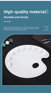 Detail view of white plastic art palette showing 12 mixing wells and thumb grip hole