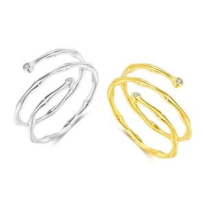 Minimalist S925 silver bamboo-style adjustable rings in gold and silver finishes