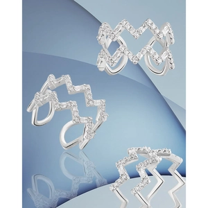 Elegant S925 sterling silver ear cuffs with zigzag wave design and small clear crystals