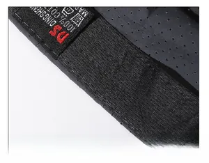 Macro detail of breathable grey cotton lining and wide black sweatband inside baseball cap