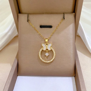 Butterfly Ring Pendant Necklace Stainless Steel Copper With Zircon Mother-of-Artificial Pearl Elegant Luxury Jewelry For Women