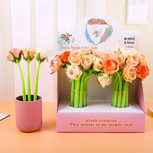 Creative Simulation Flower Gel Pens Silicone Stem Fabric Rose Sunflower Head Rollerball Pens Black Ink Office School Gift