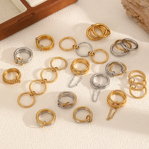 Minimalist Stainless Steel Interlocking Rings Geometric Multi Layer Gold Silver Two Tone Fashion Jewelry For Women Men