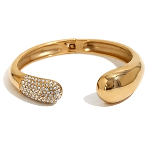 Bracelet jonc serpent en acier plaqué or 18K orné de diamants blancs étincelants