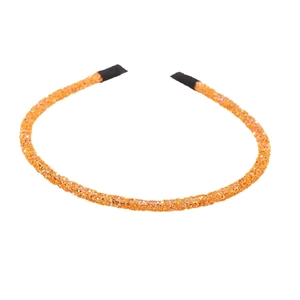 Sparkly orange glitter headband with thin frame and black protective end caps