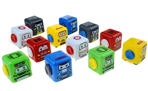 Detailed set of 12 colorful square cartoon pull-back cars in various vehicle styles