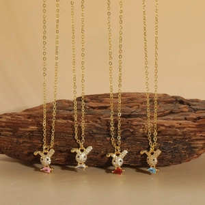 Cute Copper Drip Oil Cartoon Animal Pendant Necklace For Women Colorful Zirconia Rabbit Elephant Gold Plated Clavicle Chain Jewelry Gift