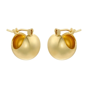 Chunky gold ball hoop earrings with textured finish in elegant geometric dome style