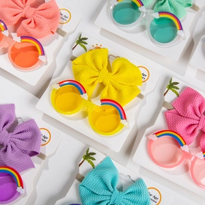 Rainbow kids sunglasses and bow headband set in multiple vibrant colors for boys and girls