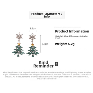 Detail view of Christmas tree earrings with dimensions 1.8cm width and 3.8cm height