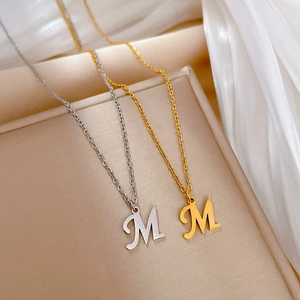 Letter M Pendant Necklace Titanium Steel Gold Plated Minimalist Clavicle Chain Fashion Jewelry For Women