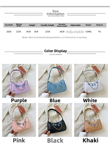 Size chart showing PU leather shoulder bag dimensions: 22cm width and 14cm height