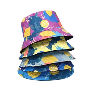 Lemon Print Bucket Hat Cotton Canvas Summer Sun Protection Reversible Fisherman Cap For Outdoor Travel Women Men